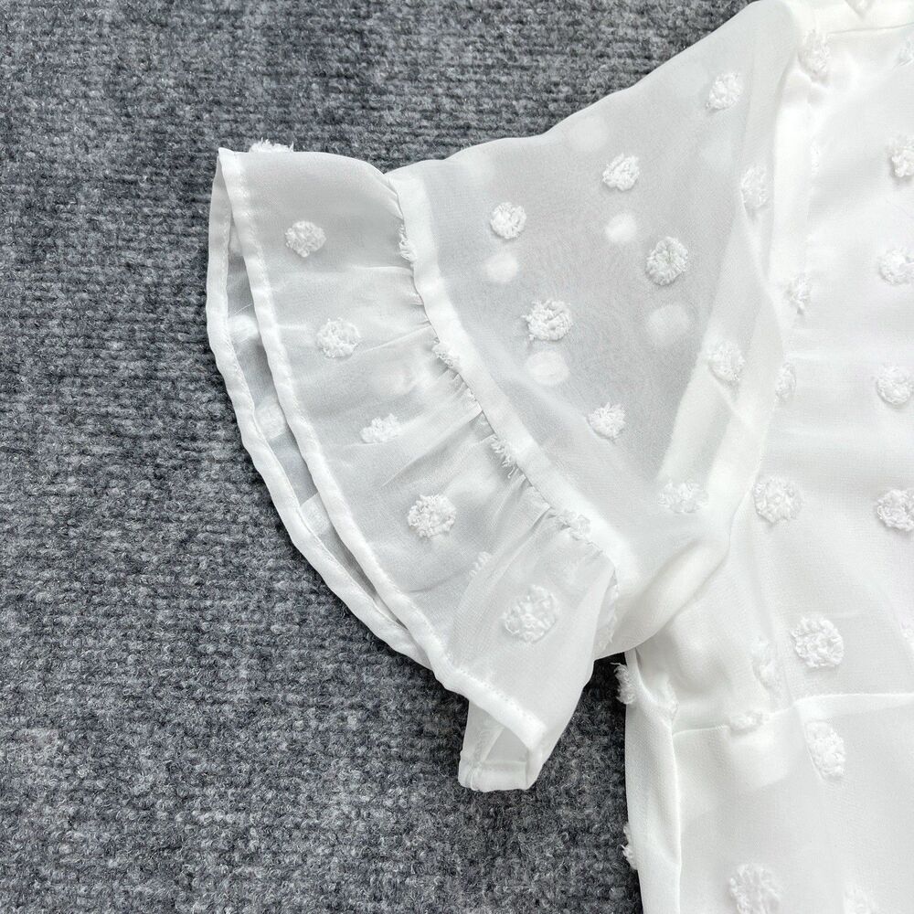 Andree by Unit Swiss Dot Babydoll Top Size Medium Tiered Lined Keyhole Back - Picture 11 of 11